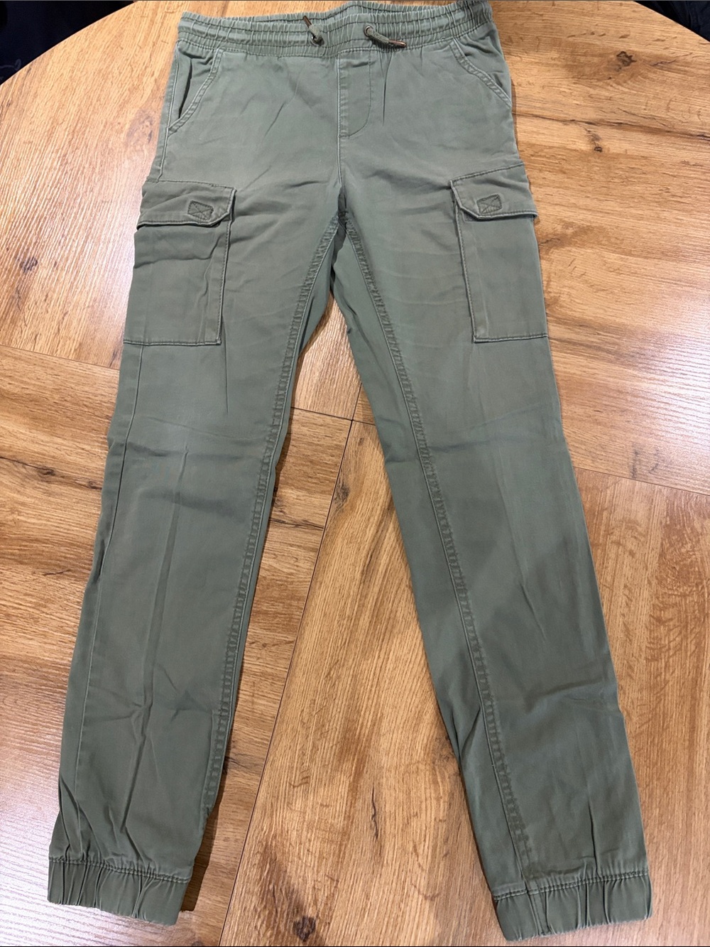 Kids Olive Cargo Jogger Pants with Elastic Waist
